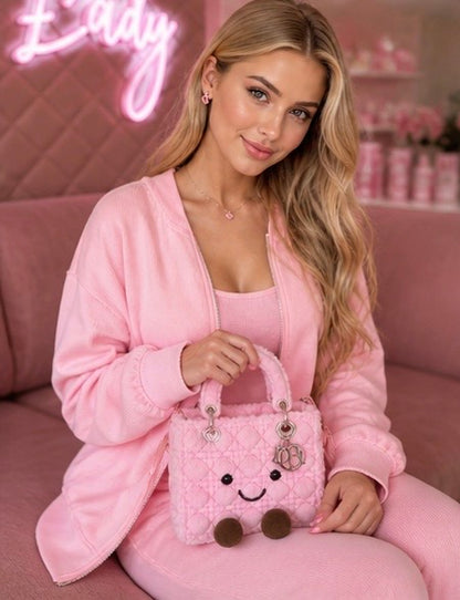 Fluffy Plush designer 
Lady O Bag - Pink