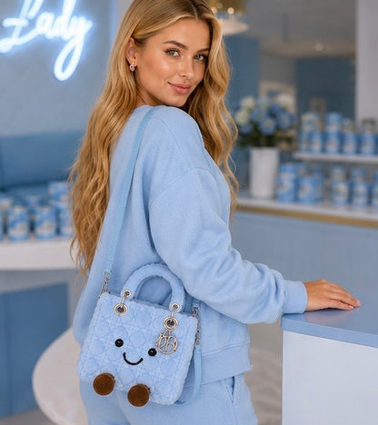 Fluffy Plush designer 
Lady O Bag- Blue