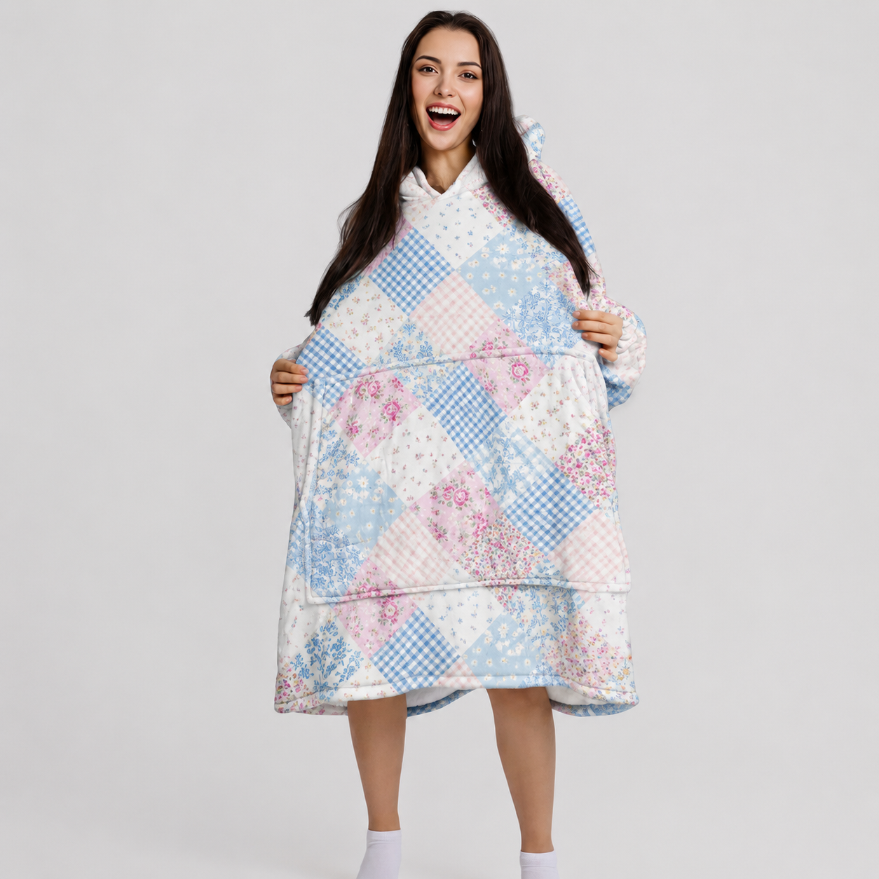 Floral Blossom Wearable Blanket Hoodie Oversized Sherpa for Adults & Kids | OLM Toys