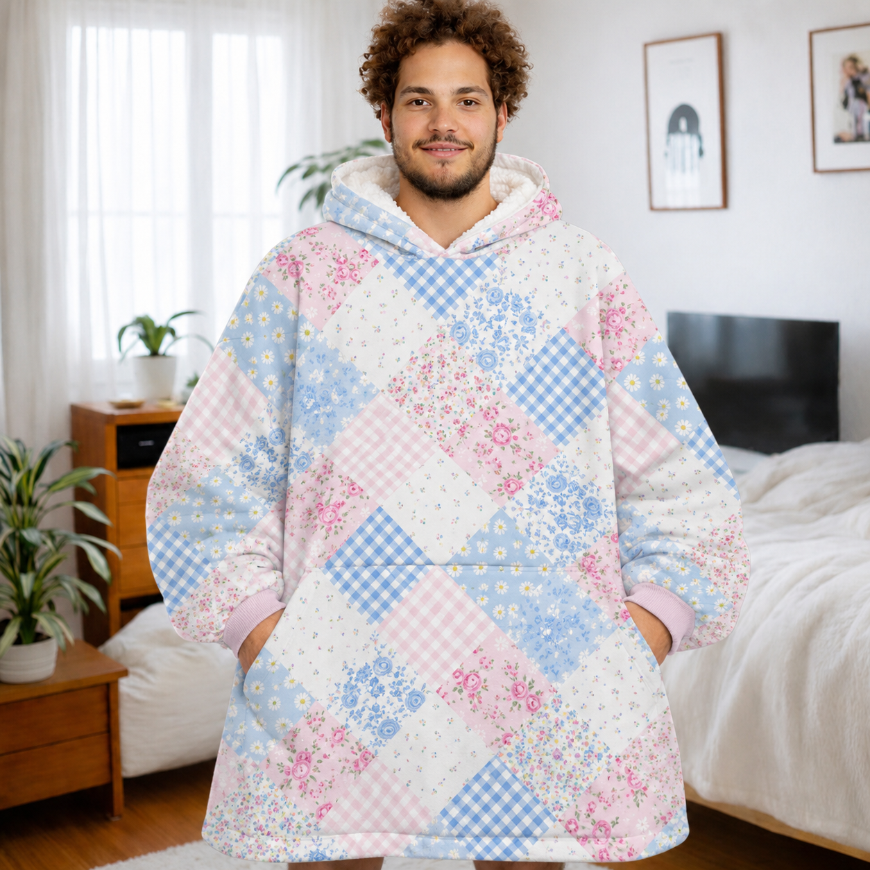 Floral Blossom Wearable Blanket Hoodie Oversized Sherpa for Adults & Kids | OLM Toys