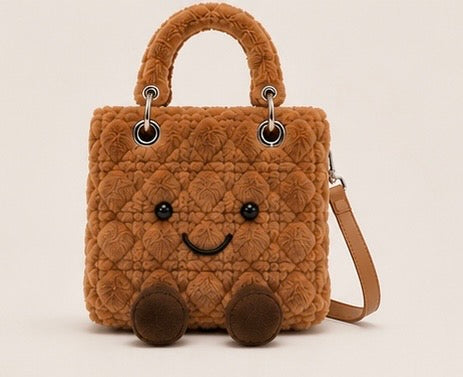 Fluffy Plush designer Lady O Bag - brown