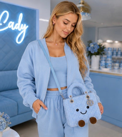 Fluffy Plush designer 
Lady O Bag- Blue