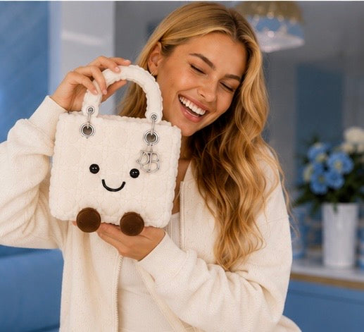 Fluffy Plush designer 
Lady O Bag- Cream