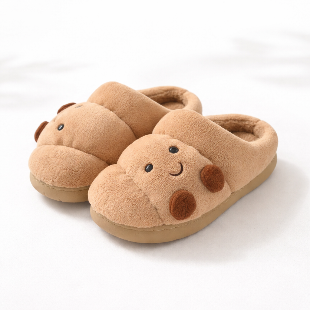 Croissant Face Plush Slippers  Unisex men and women