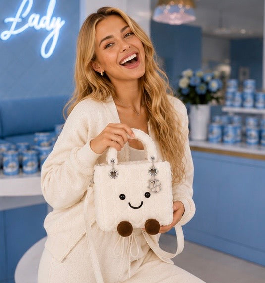 Fluffy Plush designer 
Lady O Bag- Cream