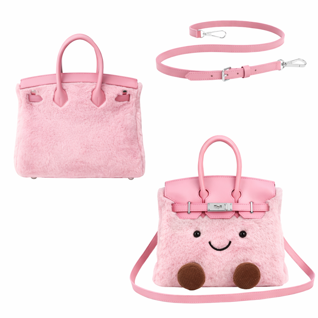 jellykin™ Fluffy Plush designer Handbag – Cute Luxury bag pink