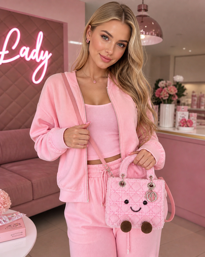 Fluffy Plush designer 
Lady O Bag - Pink