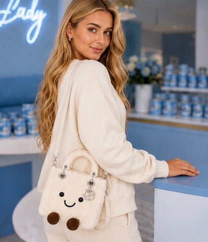 Fluffy Plush designer 
Lady O Bag- Cream