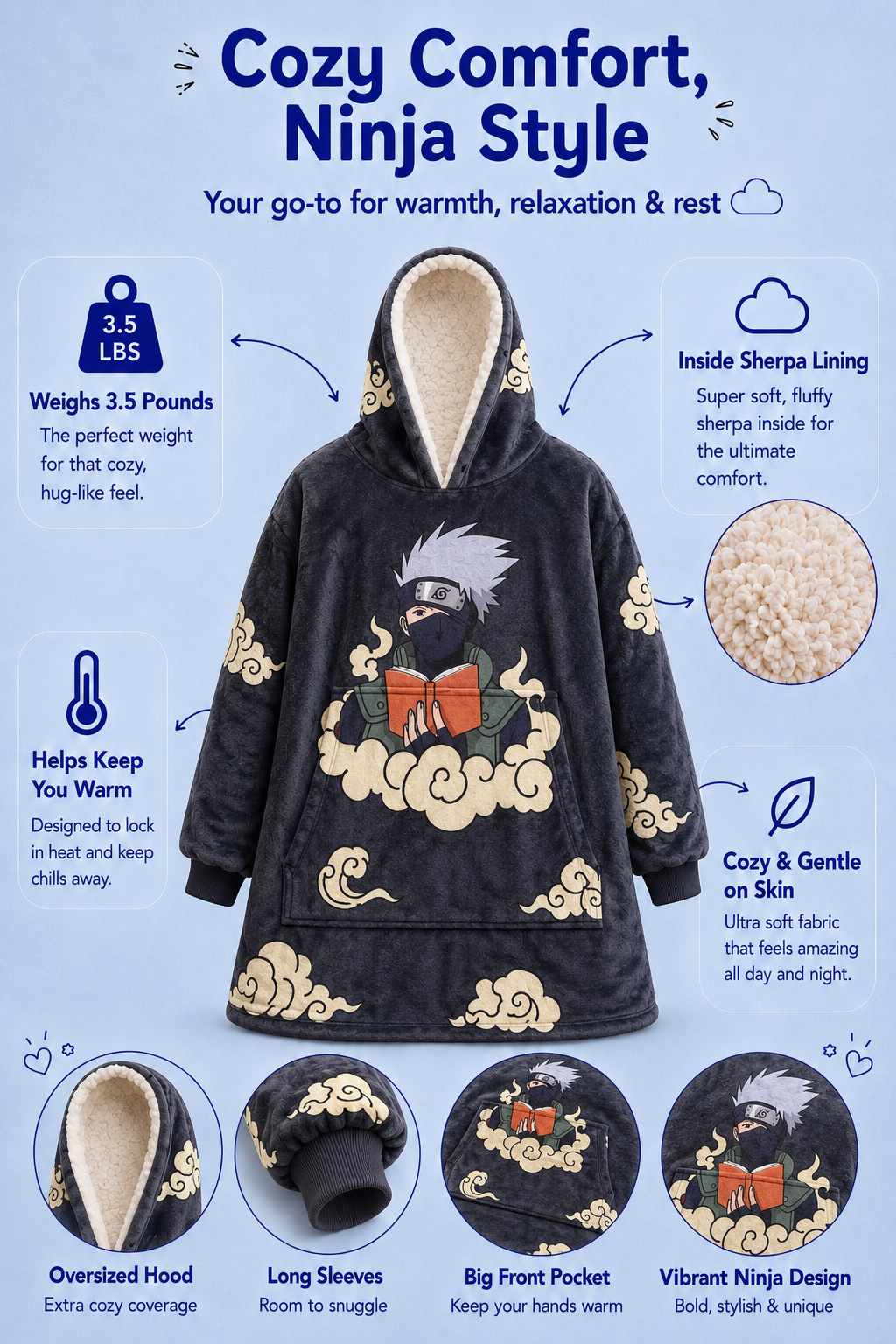 Kakashi blanket hoodie