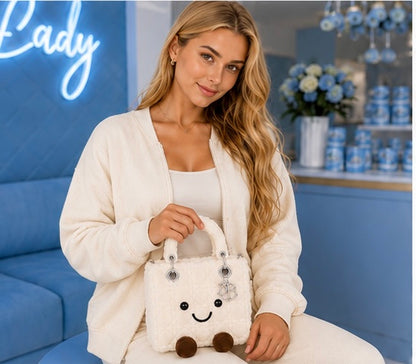 Fluffy Plush designer 
Lady O Bag- Cream
