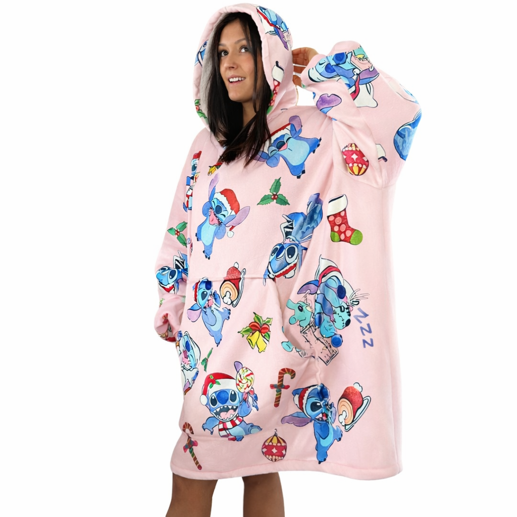 Stitch Oversized Wearable Blanket Hoodie – Pink Sherpa for Kids & Adults | OLM Toys