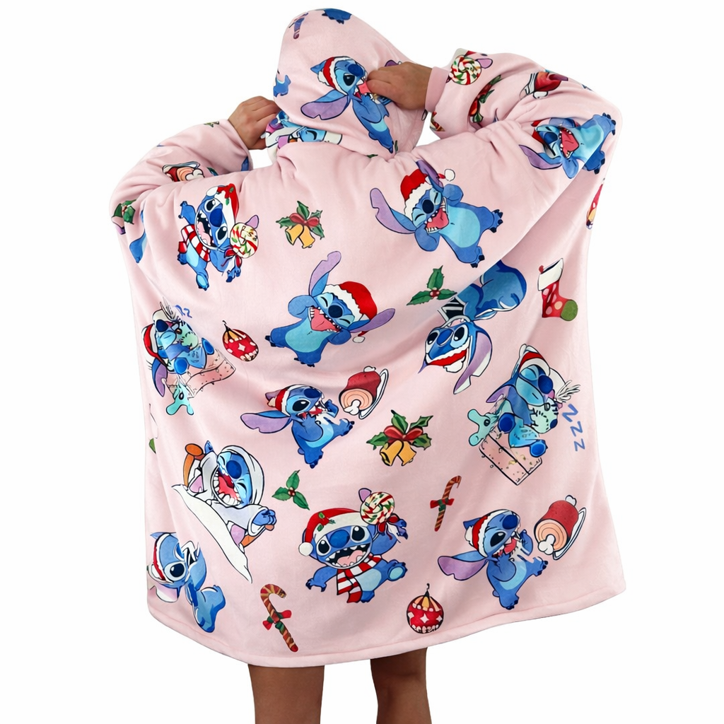 Stitch Oversized Wearable Blanket Hoodie – Pink Sherpa for Kids & Adults | OLM Toys
