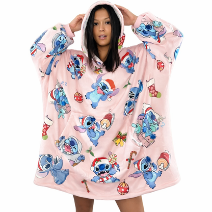 Stitch Oversized Wearable Blanket Hoodie – Pink Sherpa for Kids & Adults | OLM Toys