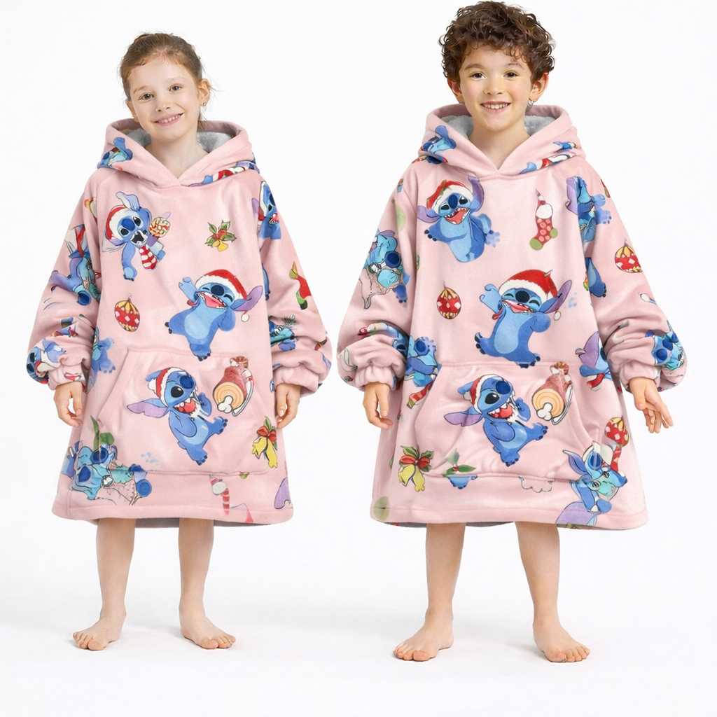 Stitch Oversized Wearable Blanket Hoodie – Pink Sherpa for Kids & Adults | OLM Toys