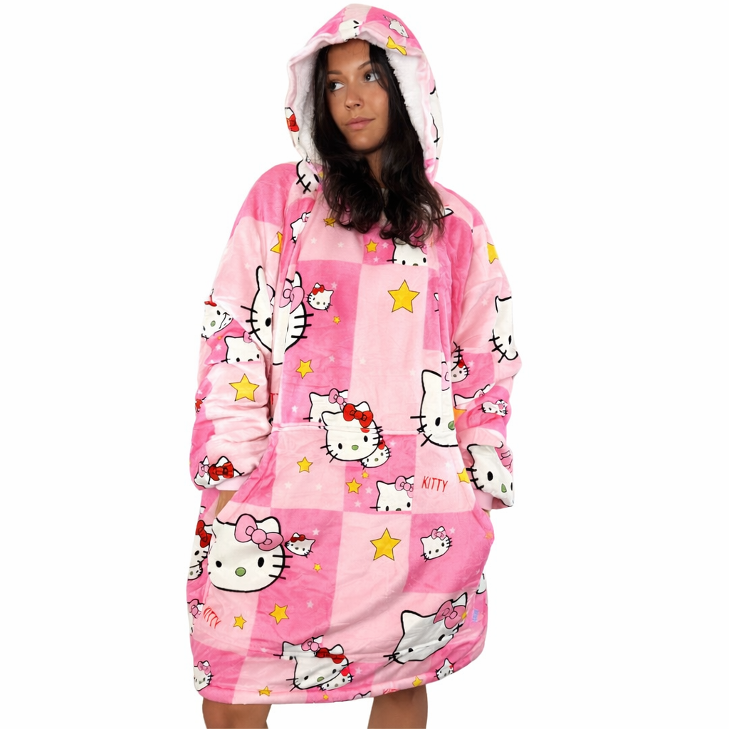 Hello Kitty Oversized draagbare deken hoodie - 10-12 jaar 152 cm roze, roze Hello Kitty Oversized draagbare deken hoodie - 10-12 jaar 152 cm roze, roze
