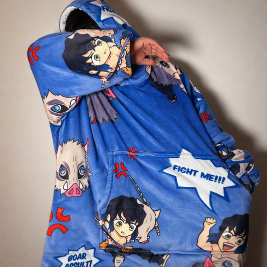 inosuke demon slayer oversized wearable blanket-hoodie  for kids and adults - olmtoys