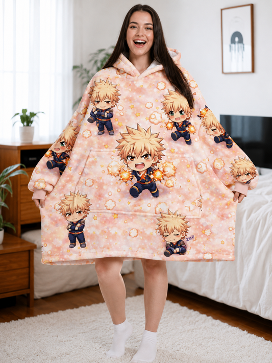 Bakugo Anime Wearable Blanket Hoodie Oversized Sherpa Fleece for Adults & Kids – My Hero Academia  | OLM Toys