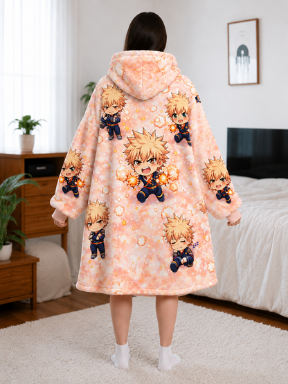 Bakugo Anime Wearable Blanket Hoodie Oversized Sherpa Fleece for Adults & Kids – My Hero Academia  | OLM Toys