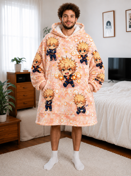 Bakugo Anime Wearable Blanket Hoodie Oversized Sherpa Fleece for Adults & Kids – My Hero Academia  | OLM Toys