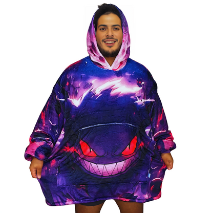 Gengar Wearable Blanket Hoodie for Kids & Adults
