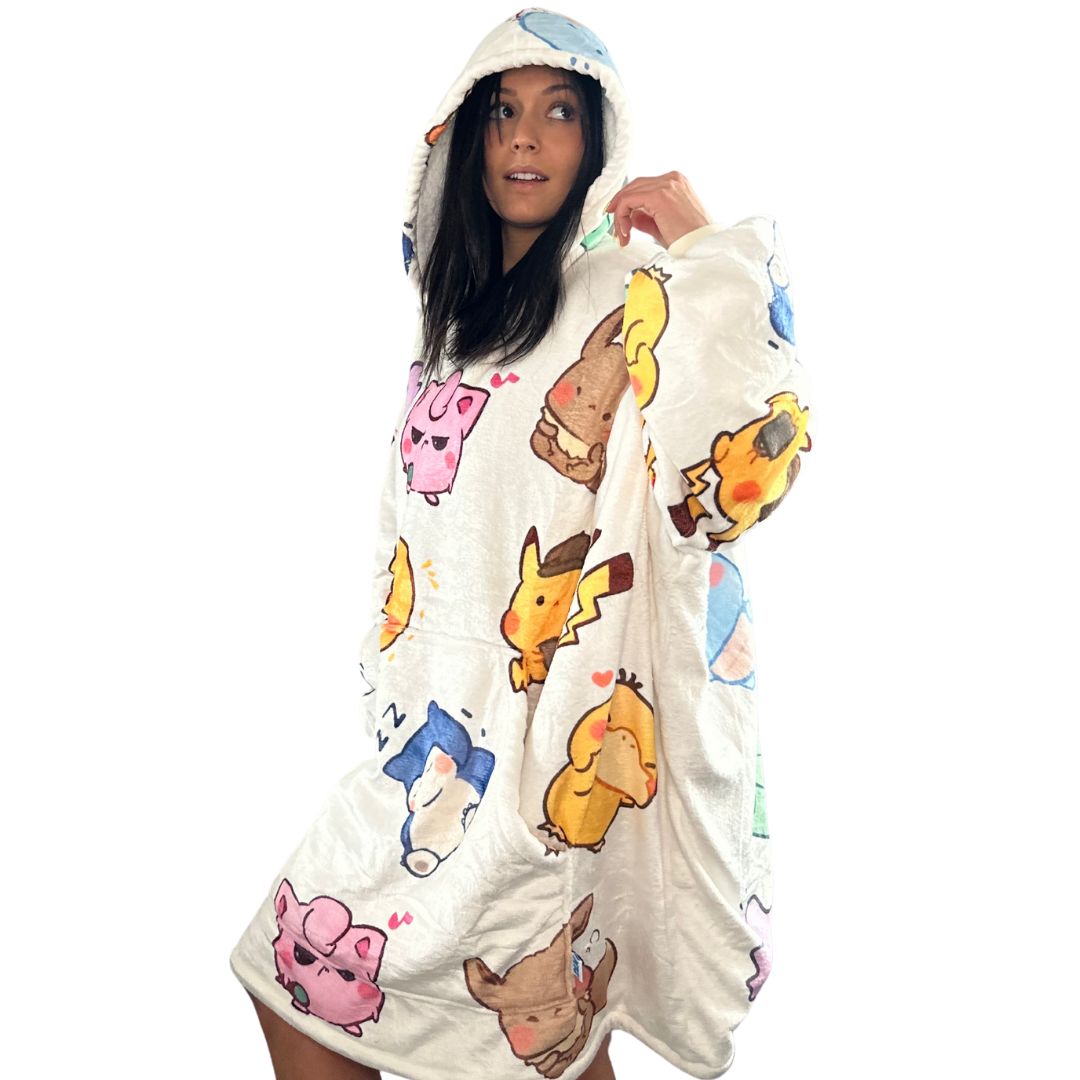 Kawaii Pokémon Oversized Blanket Hoodie – Plush Sherpa Hoodie for unisex Adults &Kids