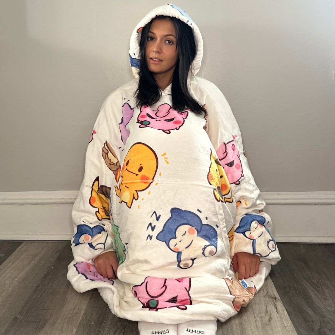 Kawaii Pokémon Oversized Blanket Hoodie – Plush Sherpa Hoodie for unisex Adults &Kids