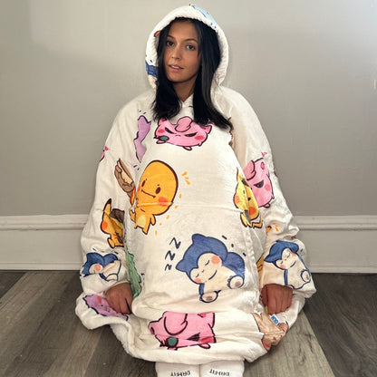 Kawaii Pokémon Oversized Blanket Hoodie – Plush Sherpa Hoodie for unisex Adults &Kids