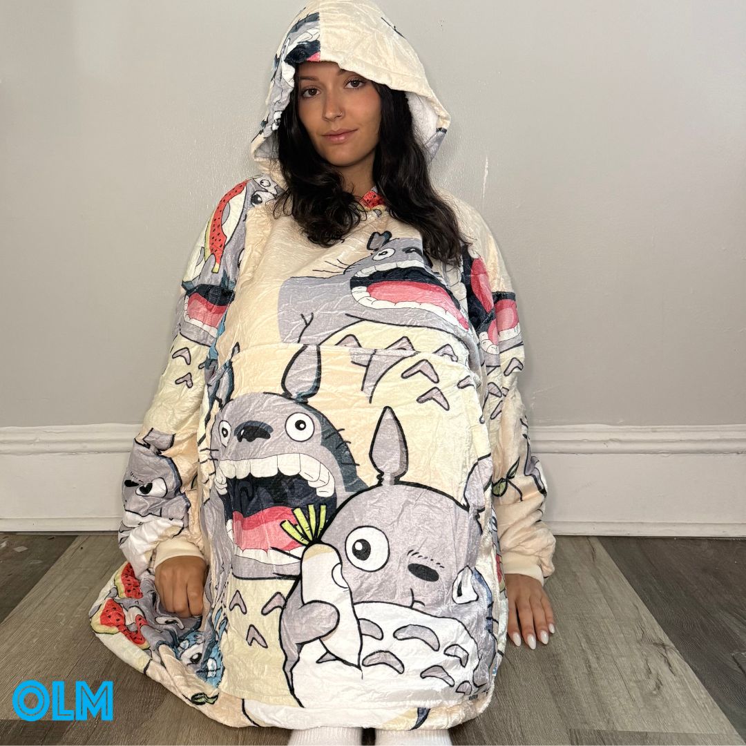 Anime Blanket Hoodie oversize snuggle Sherpa My Neighbor Totoro unisex adults and kids - Olm collectibles