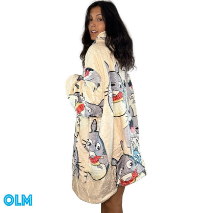 Anime Blanket Hoodie oversize snuggle Sherpa My Neighbor Totoro unisex adults and kids - Olm collectibles