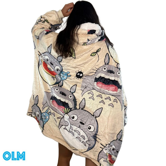 Anime Blanket Hoodie oversize snuggle Sherpa My Neighbor Totoro unisex adults and kids - Olm collectibles