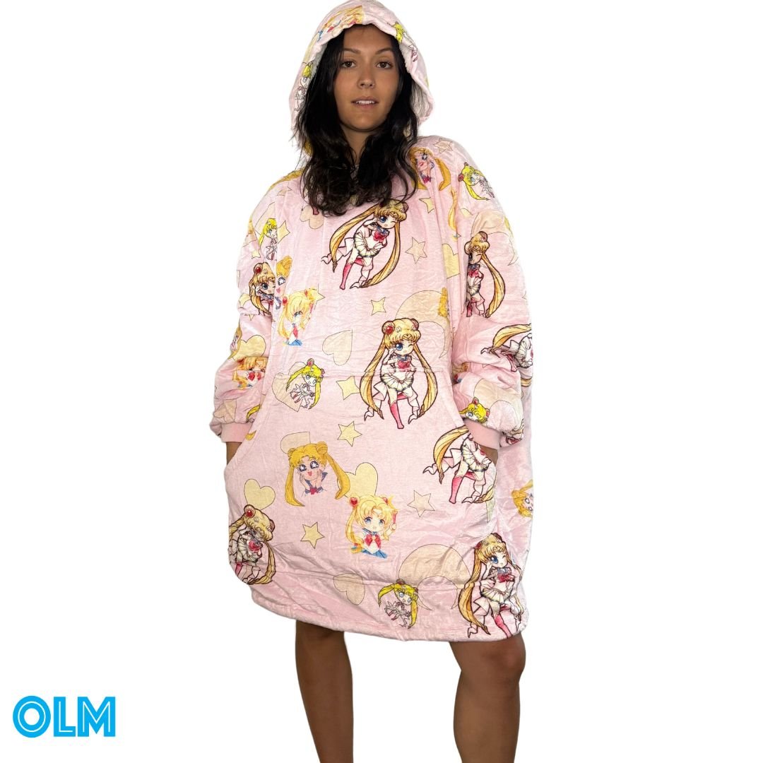 Anime Blanket Hoodie oversize snuggle Sherpa Sailor Moon unisex adults and kids - Olm collectibles
