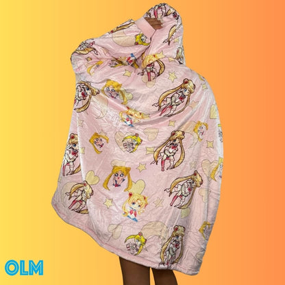 Anime Blanket Hoodie oversize snuggle Sherpa Sailor Moon unisex adults and kids - Olm collectibles