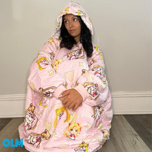 Anime Blanket Hoodie oversize snuggle Sherpa Sailor Moon unisex adults and kids - Olm collectibles
