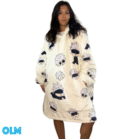 Anime Blanket Hoodie oversize snuggle Sherpa Satoru Gojo Jujutsu Kaisen unisex adults and kids - Olm collectibles