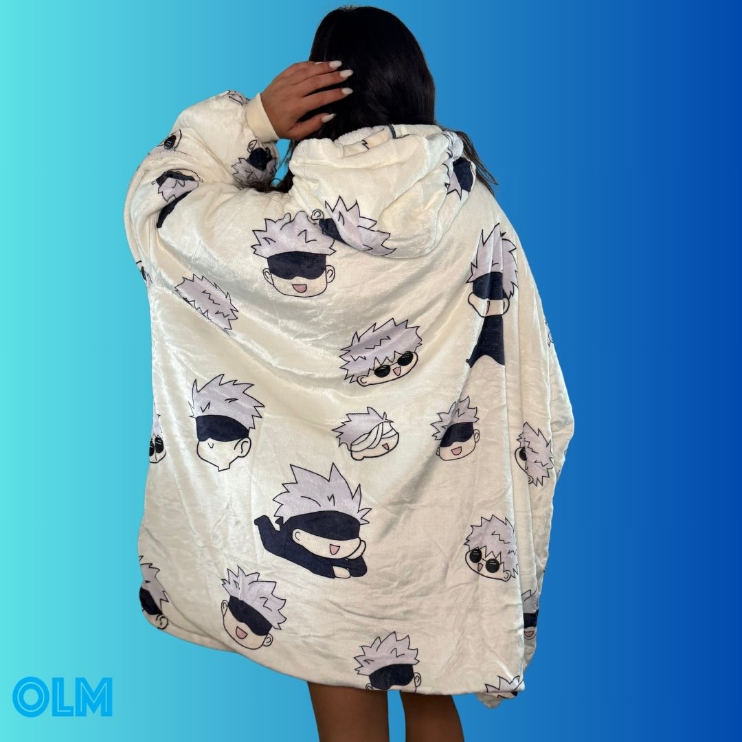 Anime Blanket Hoodie oversize snuggle Sherpa Satoru Gojo Jujutsu Kaisen unisex adults and kids - Olm collectibles