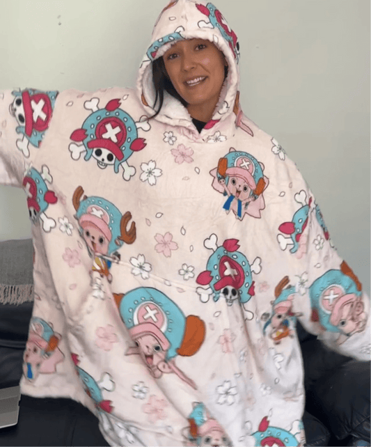 Anime Blanket Hoodie oversize snuggle Sherpa Tony Chopper One Piece unisex adults and kids - Olm collectibles