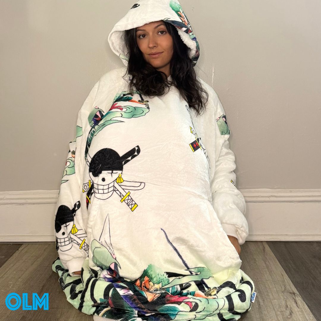 Anime Blanket Hoodie oversize snuggle Sherpa zoro unisex adults and kids - Olm collectibles