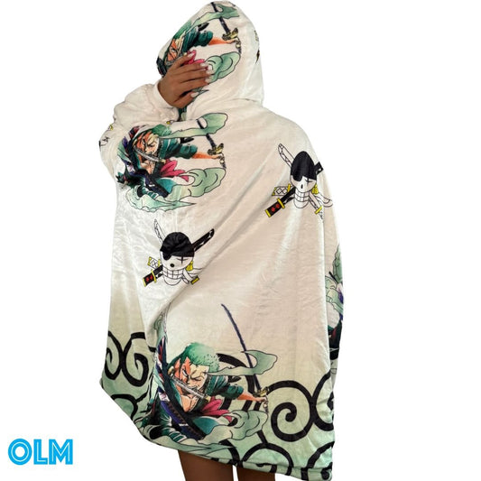 Anime Blanket Hoodie oversize snuggle Sherpa zoro unisex adults and kids - Olm collectibles