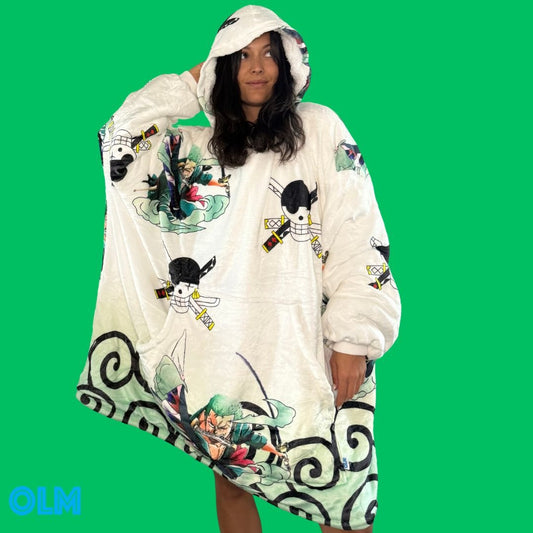 Anime Blanket Hoodie oversize snuggle Sherpa zoro unisex adults and kids - Olm collectibles