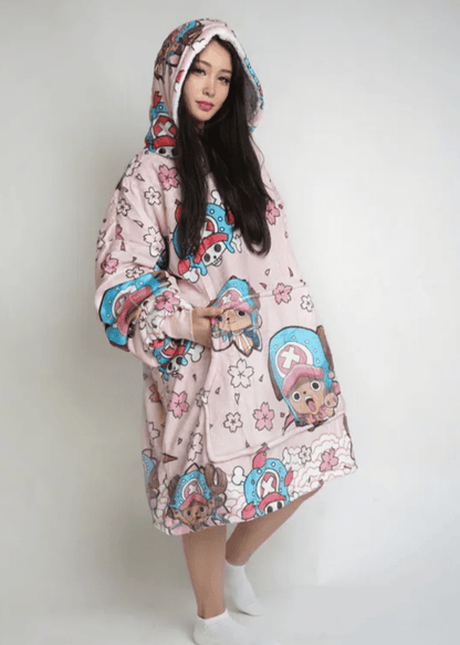Anime wearable Blanket Hoodie oversize snuggle Sherpa Tony Chopper One Piece unisex adults and kids - Olm collectibles