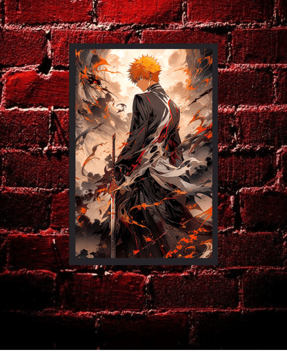 Bleach,ichigo Kurosawa , Anime Poster , 12x16 Inch, Glossy Shine framed - Olm collectibles