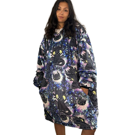 Galaxy Dragon Oversized Blanket Hoodie – Toothless - Inspired Sherpa Hoodie for Adults & Kids - Olm collectibles