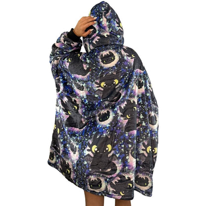 Galaxy Dragon Oversized Blanket Hoodie – Toothless - Inspired Sherpa Hoodie for Adults & Kids - Olm collectibles