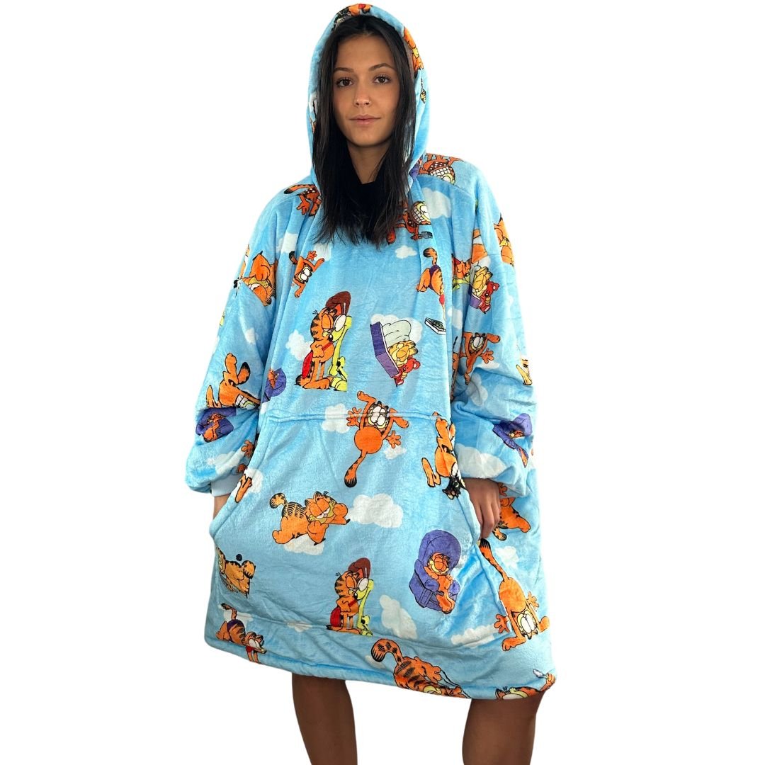 Garfield Oversized Blanket Hoodie – Cozy Sherpa Hoodie with Classic Comic Print unisex snuggle for adults and kids - Olm collectibles