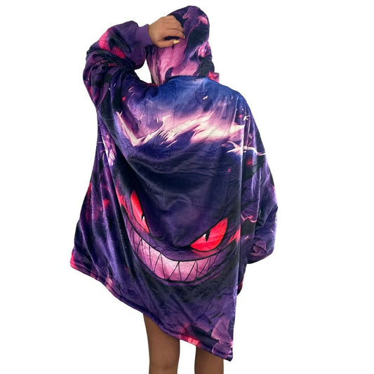 Gengar Oversized Blanket Hoodie – Glow - Inspired Sherpa Hoodie for Adults & Kids - Olm collectibles
