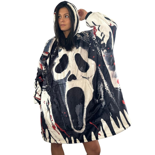 Ghost Face Horror Blanket Hoodie – Oversized Sherpa Hoodie unisex for Adults &Kids - Olm collectibles