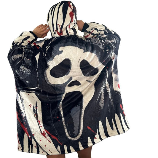 Ghost Face Horror Blanket Hoodie – Oversized Sherpa Hoodie unisex for Adults &Kids - Olm collectibles