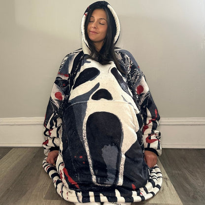 Ghost Face Horror Blanket Hoodie – Oversized Sherpa Hoodie unisex for Adults &Kids - Olm collectibles