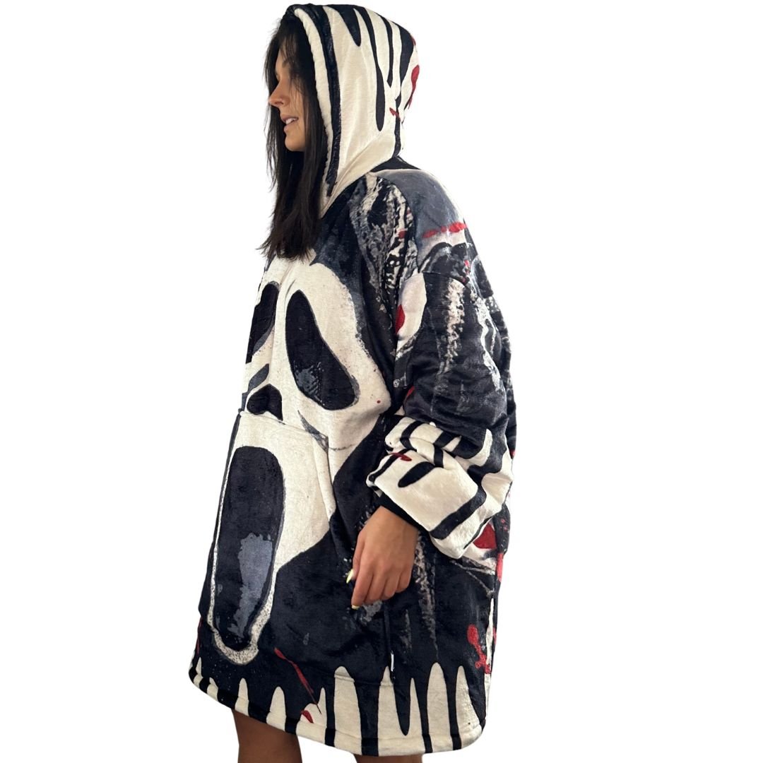 Ghost Face Horror Blanket Hoodie – Oversized Sherpa Hoodie unisex for Adults &Kids - Olm collectibles