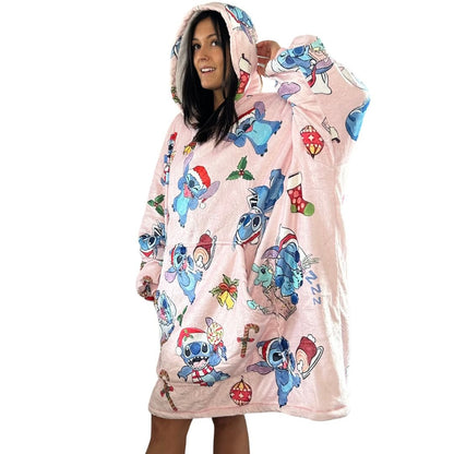 Holiday Stitch Oversized Blanket Hoodie – Pink Sherpa Hoodie for Adults &Kids unisex snuggle - Olm collectibles